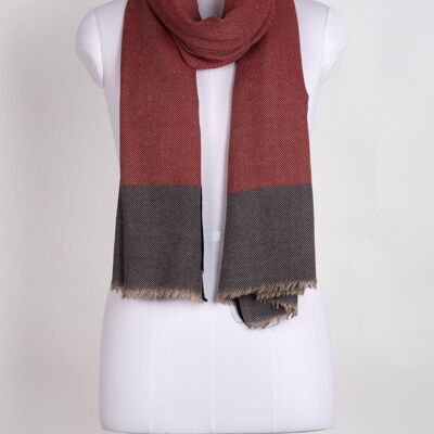 Twill Weave Two Tone Merino Wool Scarf - Red Navy