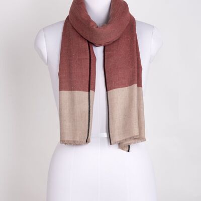 Sciarpa in lana merino bicolore con trama in twill - Rosso Beige