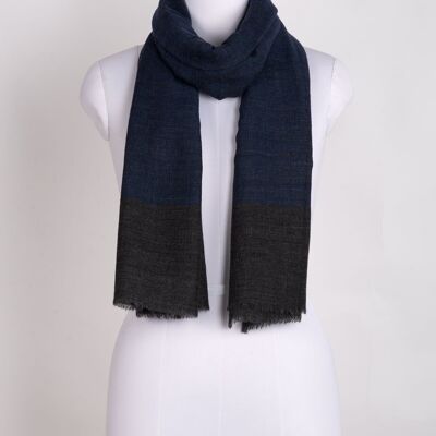 Pinstripes with Border Merino Wool Scarf - Blue Grey