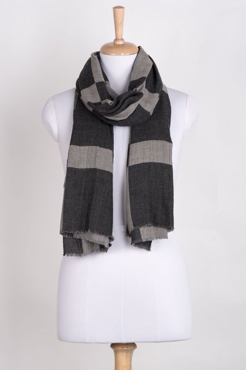 Windowpane Big Checks Jacquard Merino Wool Scarf - Grey