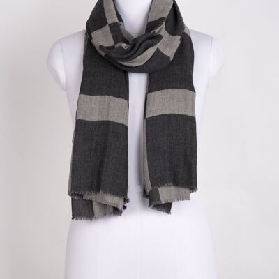 Windowpane Big Checks Jacquard Merino Wool Scarf - Grey