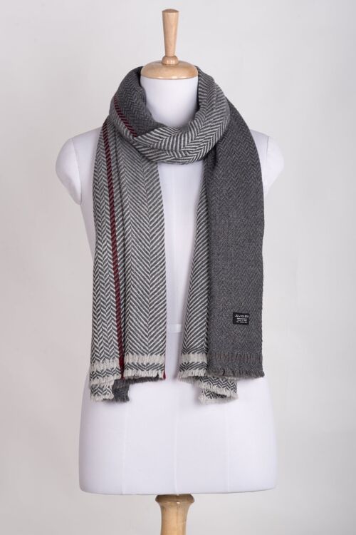 Chevron Bands Cashmere Wool Scarf - Grey Tonal