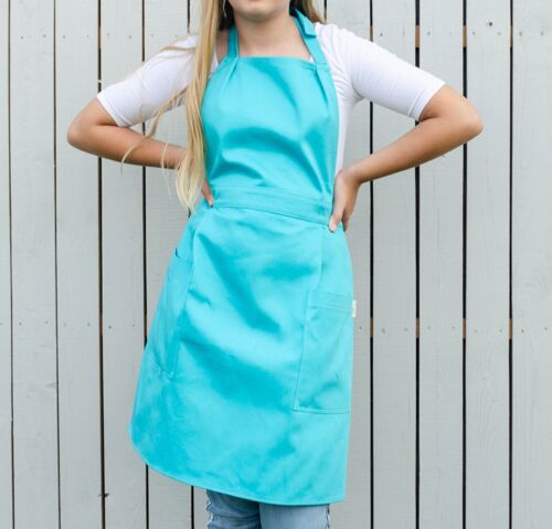Blue full apron for woman, woman apron with pockets, farmhouse apron, kitchen apron, retro style apron