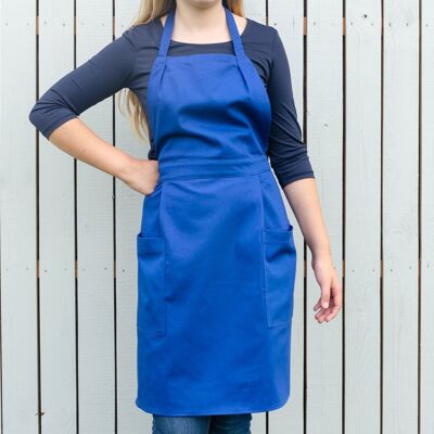 Blaue Küchenschürze für Damen mit Taschen. Kochschürze der Retro Art - Geschenk für sie.