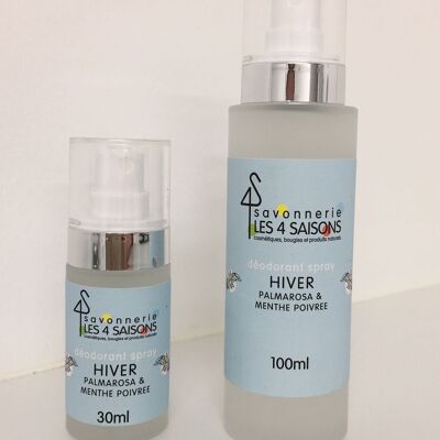Déodorant Spray - Hiver - Palmarosa et Menthe PoivréeSPRAY DEODORANT - WINTER - PALMAROSA & PEPPERMINT 30ml