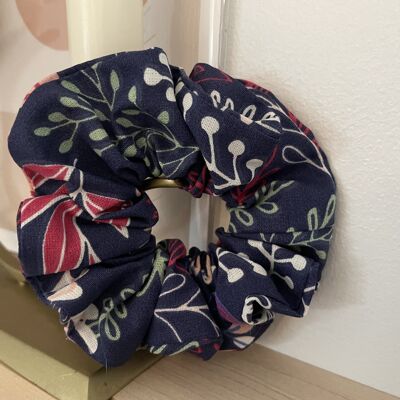 Navy flower scrunchie