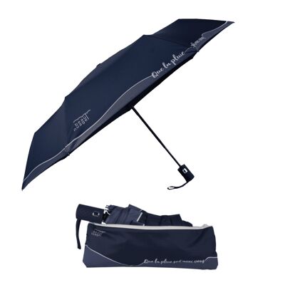 Parapluie éco-responsable L’Automatique Bleu de Minuit et sa housse absorbante brevetée