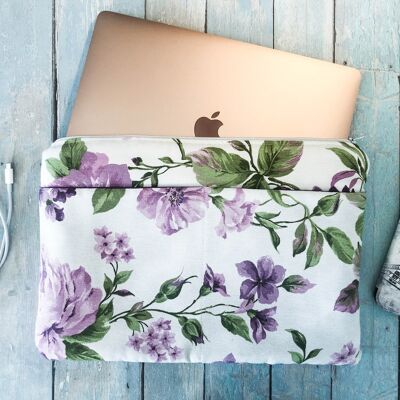 Lila Stoff Laptoptasche mit Pfingstrosen. Laptoptasche für 2018 -2020 MacBook Air 13", MacBook Pro 13"