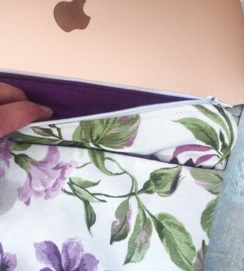 Housse pour ordinateur portable en tissu pivoine violet. Sacoche pour ordinateur portable pour 2018-2020 Macbook Air 13", Macbook Pro 13" 2
