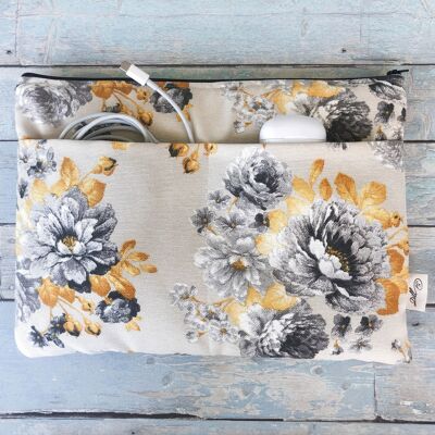 Black and yellow roses fabric laptop case. Laptop bag for 2018-2020 Macbook Air 13", Macbook Pro 13"