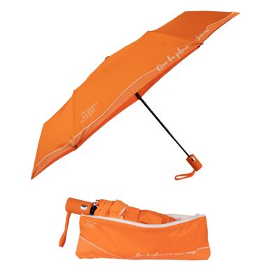 Parapluie éco-responsable L’Automatique Orange Séville et sa housse absorbante brevetée