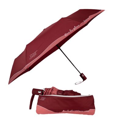 Parapluie éco-responsable L’Automatique Rouge Grenat et sa housse absorbante brevetée
