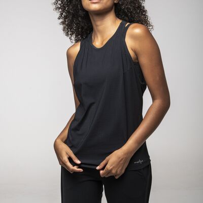 Black micro-perforated running fitness yoga tank top
