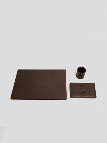 Bureau en cuir, brun foncé 51 x 35 cm - Set de trois pièces 1