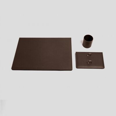 Bureau en cuir, brun foncé 51 x 35 cm - Set de trois pièces