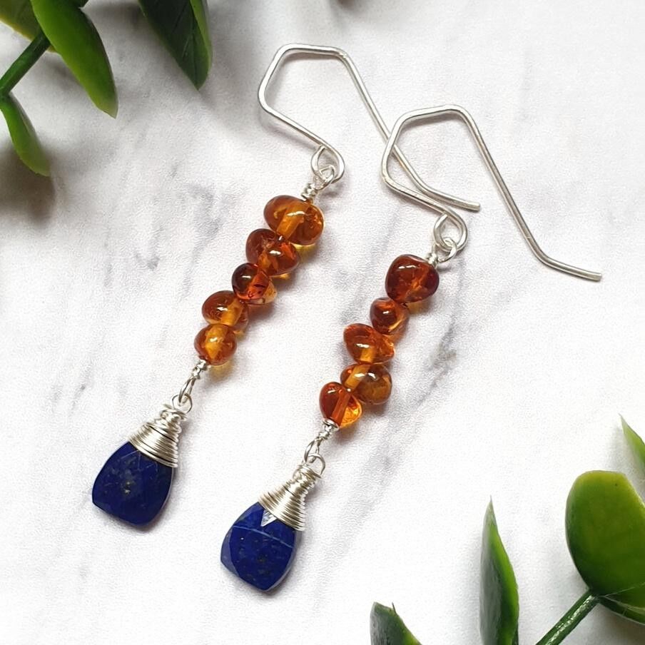 Buy wholesale Lapis Lazuli and Amber Gemstone Earrings