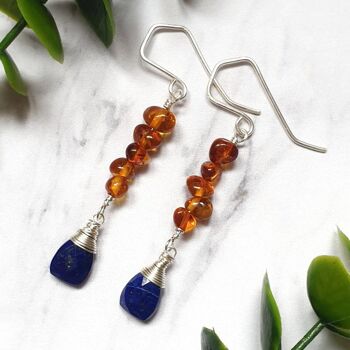 Lapis Lazuli and Amber Gemstone Earrings 1