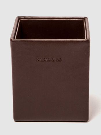 Porte-crayon de bureau en cuir marron foncé 1