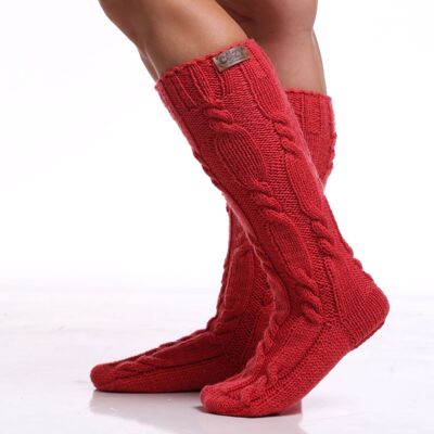 Wool hand knit long socks, Watermelon winter women socks, Designer pattern handmade thick socks