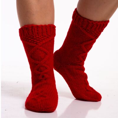 Christmas red pure sheep wool winter socks, Hand knitted cozy socks, Handmade warm socks, Red boots socks