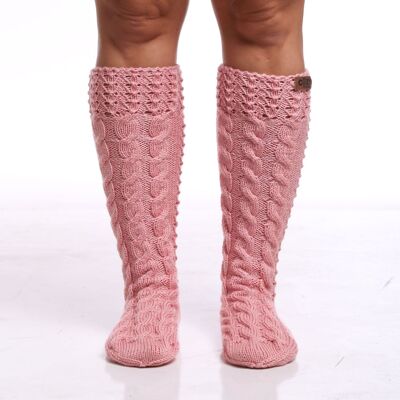 Pink elegant long warm socks, Hand knitted soft ladies stockings, Boots socks, More color options