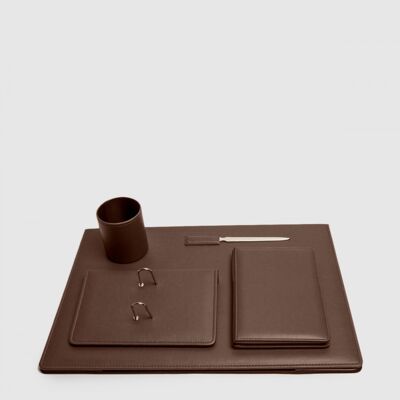 Schreibtisch aus Leder, dunkelbraun - Fünfteiler-Set