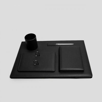 Black leather writing desk - Five Piece Set