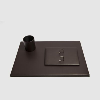 Leather writing desk, dark brown - Three Piece Set