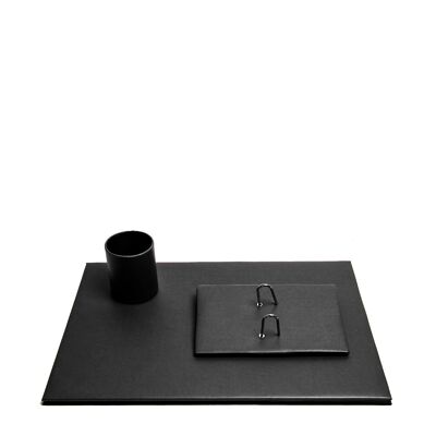Leather writing desk, black - Three Piece Set