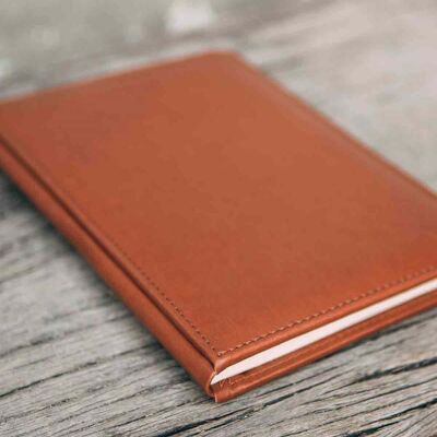 Leather-colored signature book with leather covers