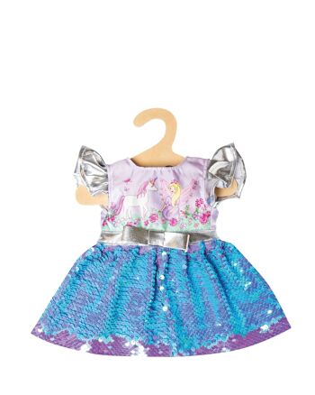 Robe de poupée "fée et licorne" à sequins réversibles et couronne argentée, taille. 28-35cm 4