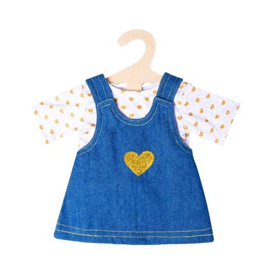 Vestido de muñeca de mezclilla "Goldstück" con camiseta, talla. 28-35 cm