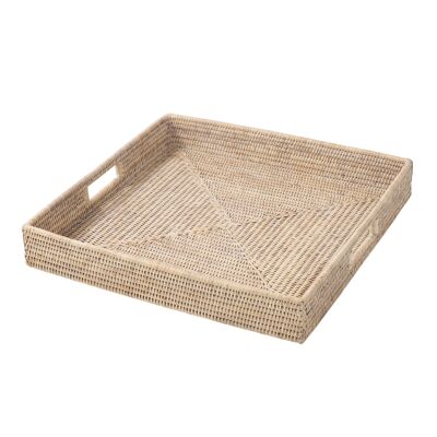 large square tray Pacha natural rattan white
