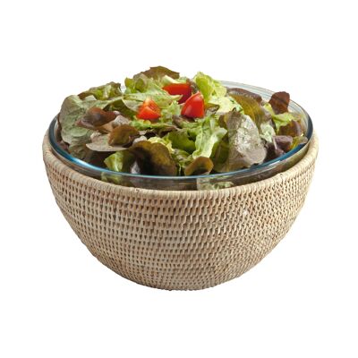 Rattan & Pyrex Lunch salad bowl set white limed