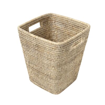 Palma square white rattan waste paper basket