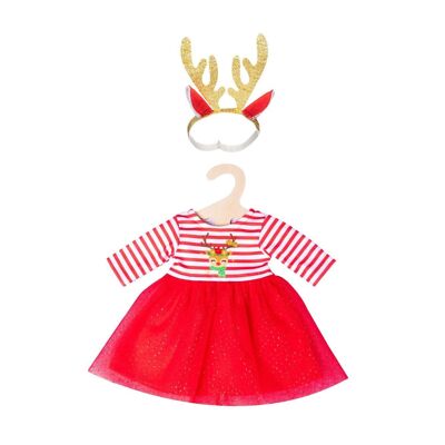 Robe de Noël de poupée avec bandeau "Rudi Reindeer", Gr. 28-35cm