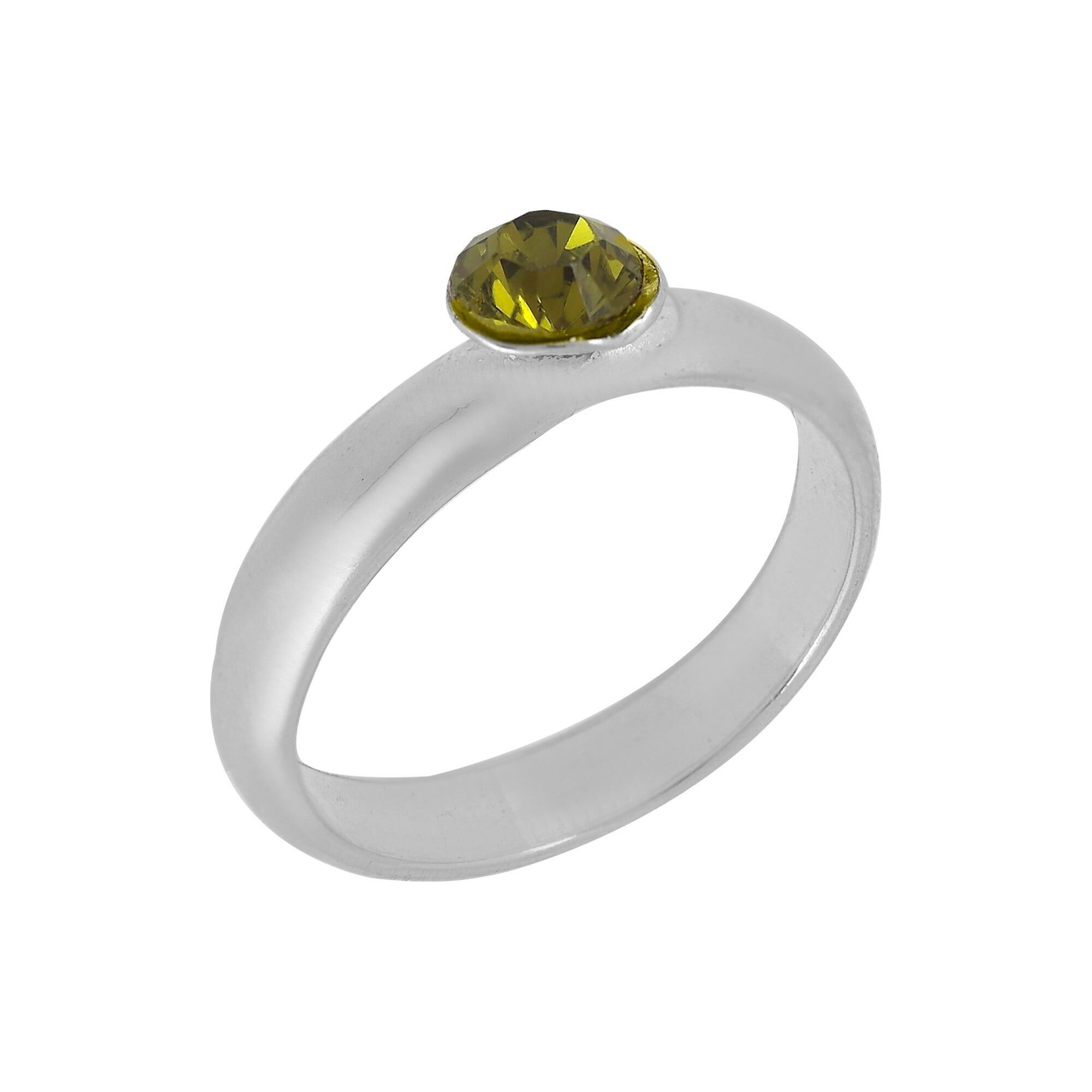 Anello solitario in argento sterling con cristallo Swarovski verde oliva