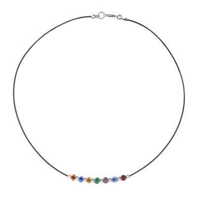 Girocollo SW in pelle e multicolor in argento sterling 925