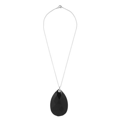 Halsband „Drop“ aus Sterlingsilber mit schwarzem Kristall