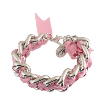 Silbernes Kettenarmband und rosa RockYou-Bänder