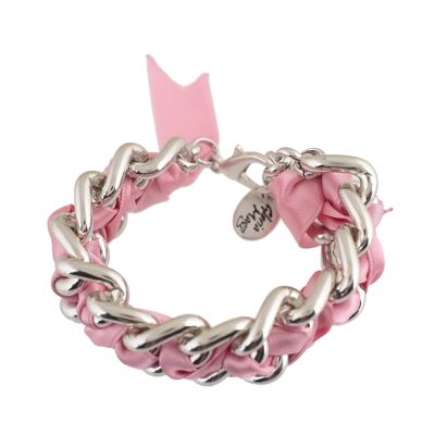 Bracciale a catena in argento e nastri RockYou rosa