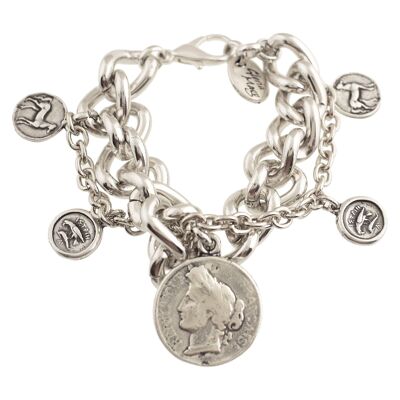 Multi coin silver chain bracelet