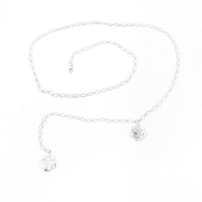 Silver chain belt with rose pendants