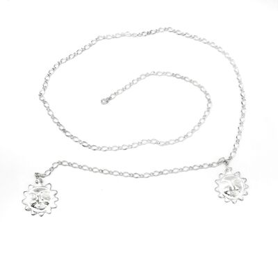 Silver chain belt with hanging sun detail