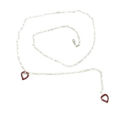 Cintura in catena d'argento con pendenti a cuore rosso