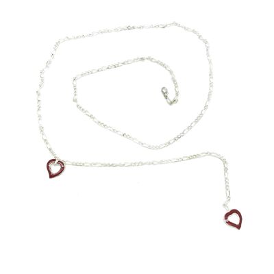Silver chain belt with red heart pendants
