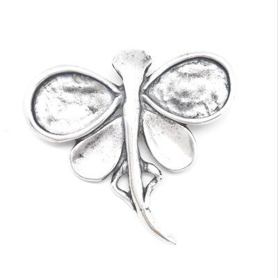 Broche libellule Gloria Mago zamak plaqué argent 7,5cm