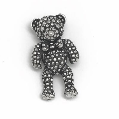 Teddybär-Brosche Gloria, Zauberer, versilbertes Zamak, 5 x 3 cm
