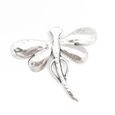 Broche libellule Gloria Mago plaqué argent zamak 6.5x8cm