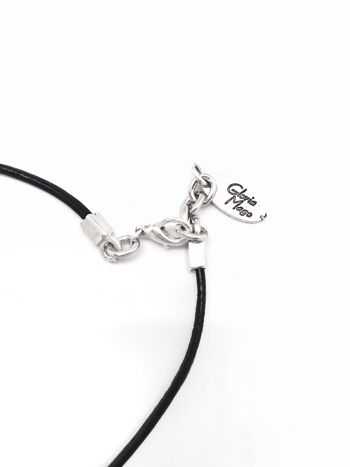 Collier lune corne argent et cuir noir 80cm 4